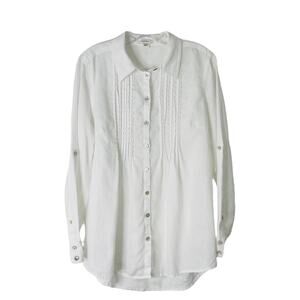 Tyler Boe white linen pleated coastal tunic button front top 10